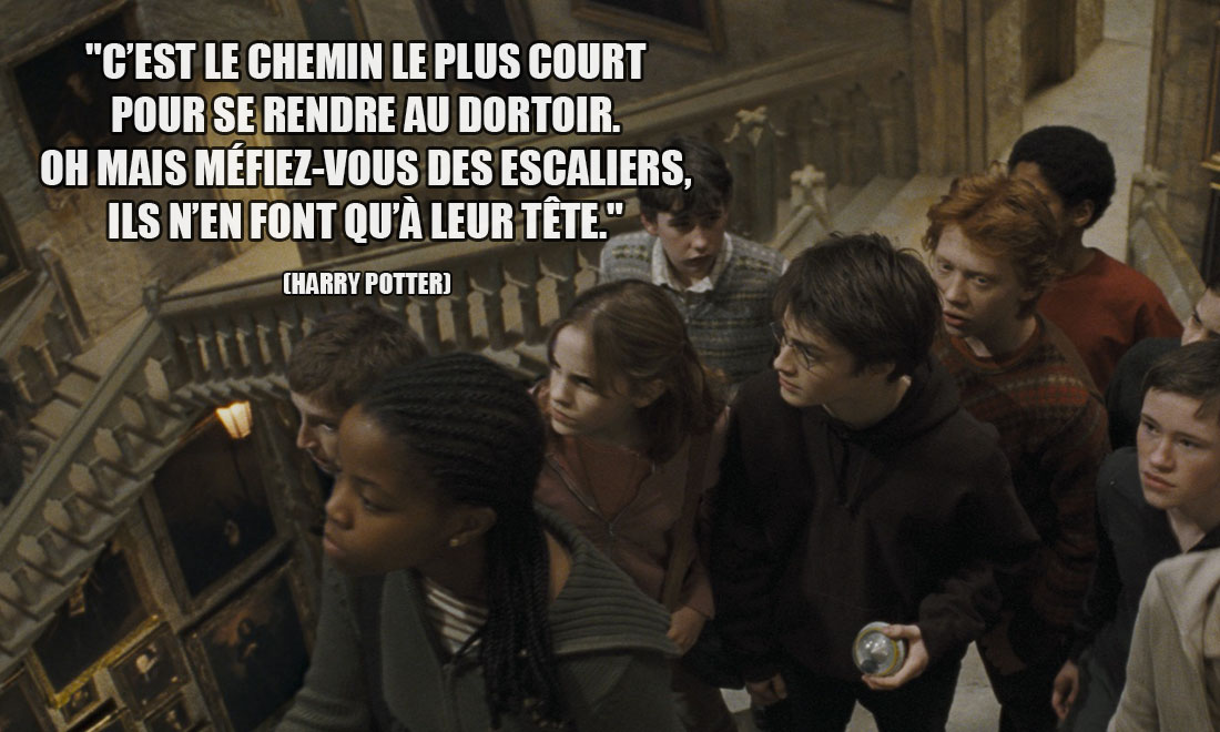 Harry Potter: C'est le chemin le plus court pour se rendre au dortoir. Oh mais méfiez-vous des escaliers, ils n'en font qu'à leur tête.